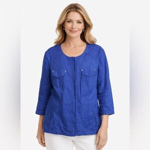 Chico's Jacket Women's Size Large Full Zip Linen Casual‎ Chicos 2 Blue